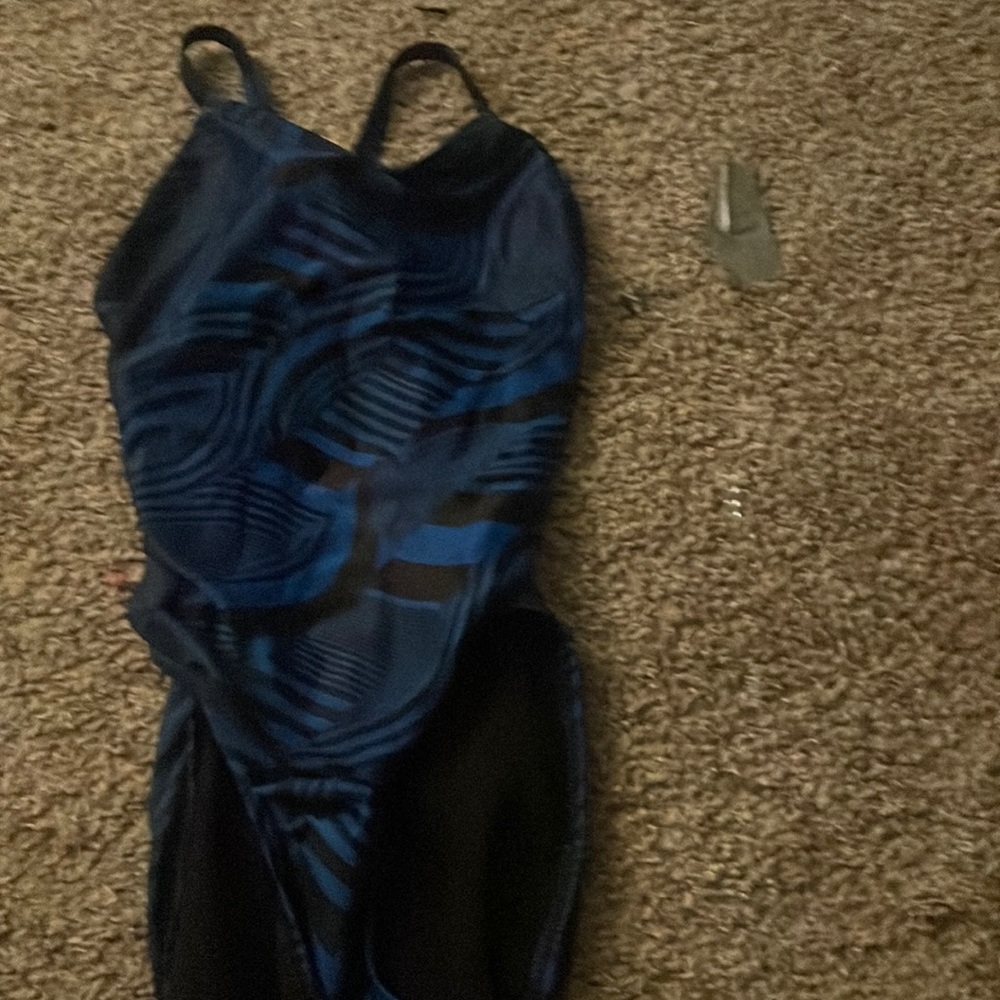 swimmers blue and black bathing suit